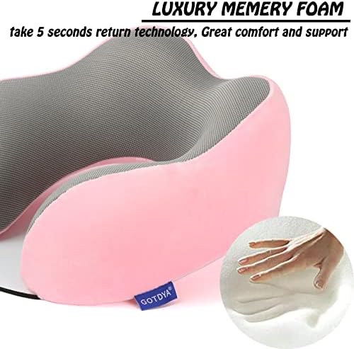 GOTDYA Travel Pillow with Memory Foam Support - Pink 1