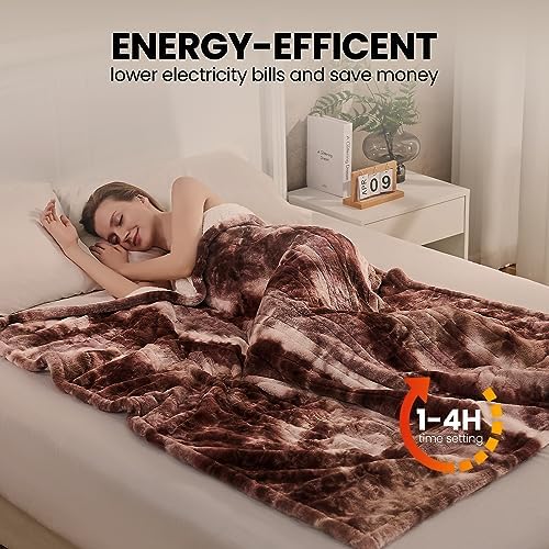 Electric Heated Blanket 50x60 Luxury White Coffee Faux Fur