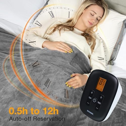 WOOMER Heated Throw Blanket Twin Size 62x84 10 Heat Levels