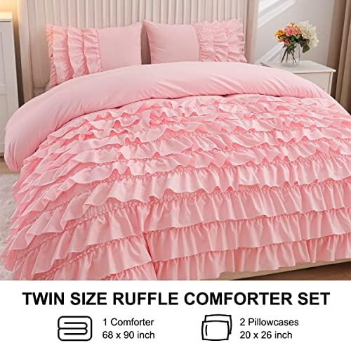 Holawakaka Pink Waterfall Ruffle Comforter Set