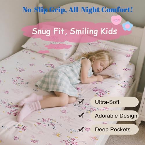MorroMorn Twin Fitted Sheet - Pink Flowers 38x75x20in
