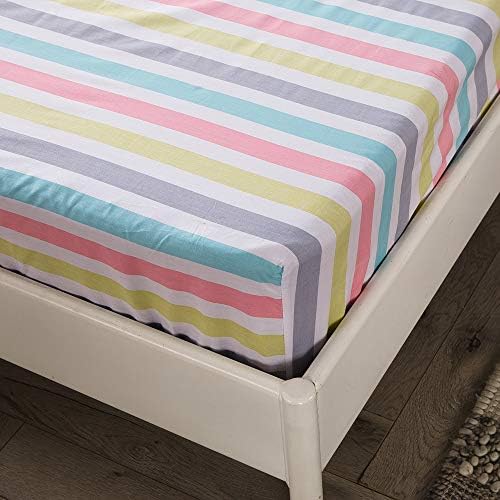 HighBuy Cooling Cotton Fitted Sheet Twin Size Deep Pocket Striped