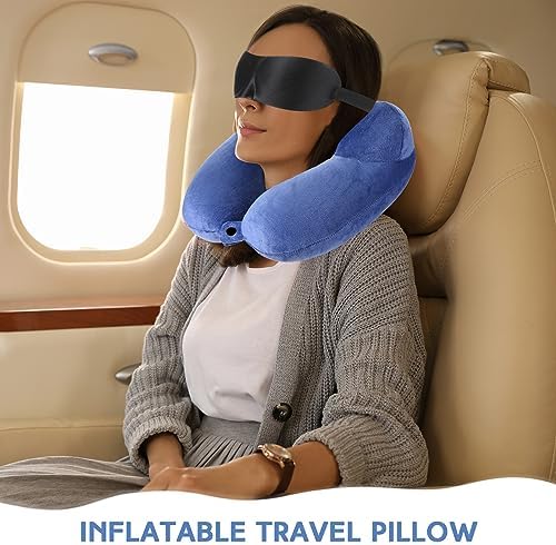 Sintuff 2 Pcs Inflatable Travel Pillow with Bag and Blindfold 1