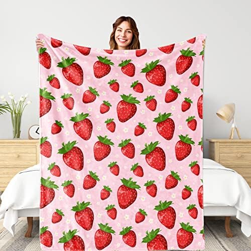 Pink Strawberry Throw Blanket for Kids Soft Fuzzy 50x60 Inches