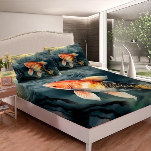Jejeloiu Kids Koi Sheet Set King Size Ocean Theme Bedding