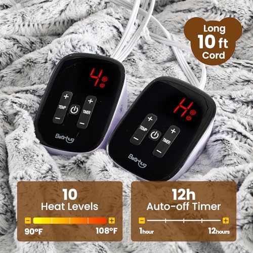 Bearhug King Size Electric Blanket with Dual Controllers