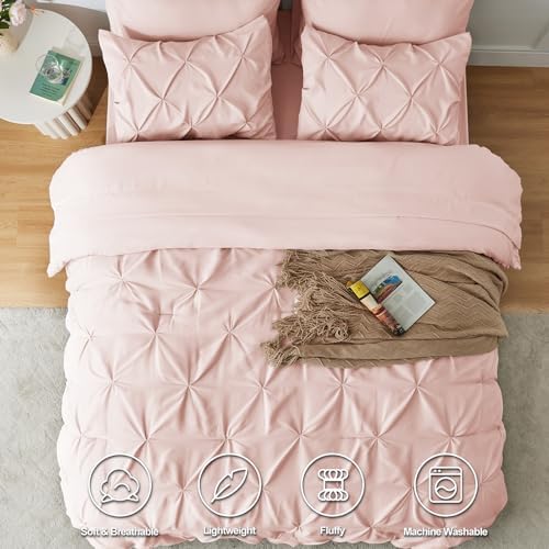 CozyLux Pink Comforter Set Queen 7-Piece Bed in a Bag