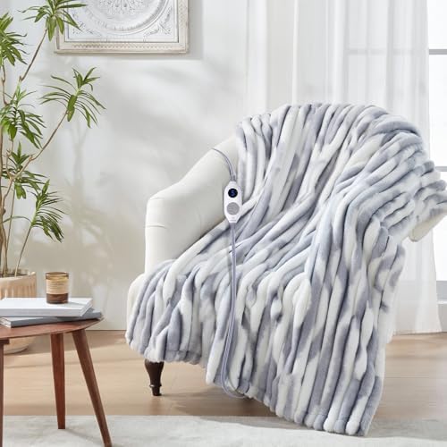 Westinghouse Heated Throw Blanket with 6 Levels Auto Off 50x60 Inch Blue Gray
