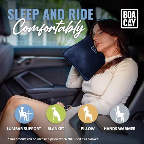 BOACAY Soft Warm Travel Blanket with Pillow and Luggage Sleeve