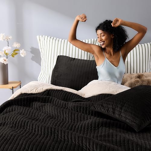 SHALALA Velvet Quilt Set Queen Size Dark Brown
