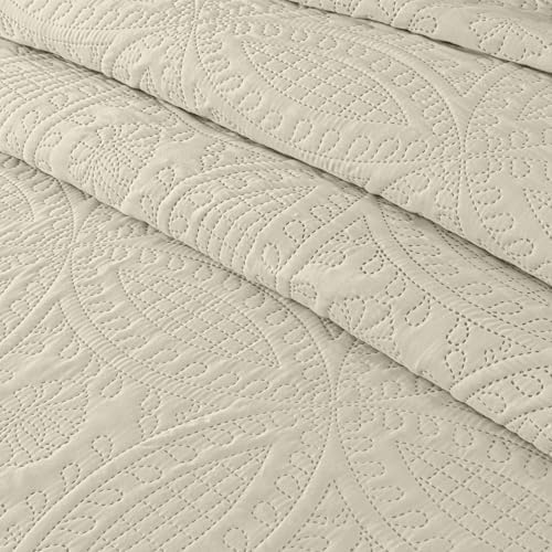 Chezmoi Austin 3-Piece Oversized Bedspread Set King Ivory