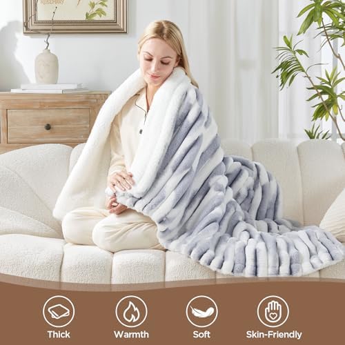 Westinghouse Heated Throw Blanket with 6 Levels Auto Off 50x60 Inch Blue Gray