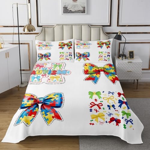 Erosebridal Rainbow 3D Bowknot Queen Coverlet Set