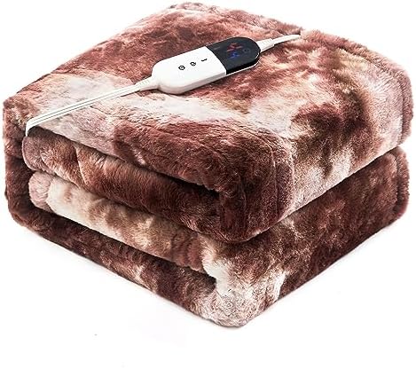 Electric Heated Blanket 50x60 Luxury White Coffee Faux Fur