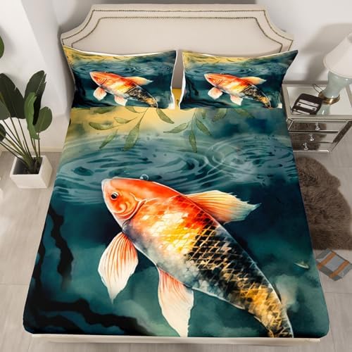 Jejeloiu Kids Koi Sheet Set King Size Ocean Theme Bedding