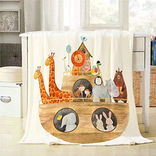 Mugod Soft Flannel Throw Blanket with Noahs Ark Animals