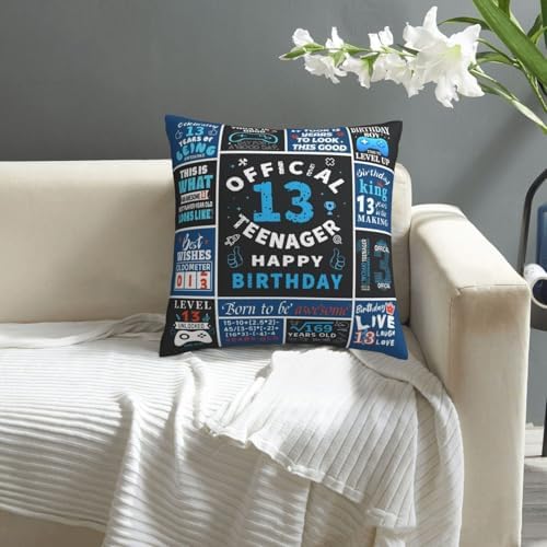13th Birthday Pillow Covers 18x18 Inch for Boys