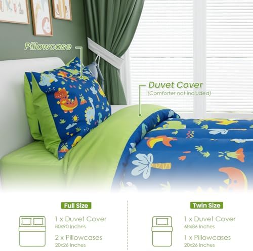 SANDJEST Dinosaur Duvet Cover Set Full Size for Kids