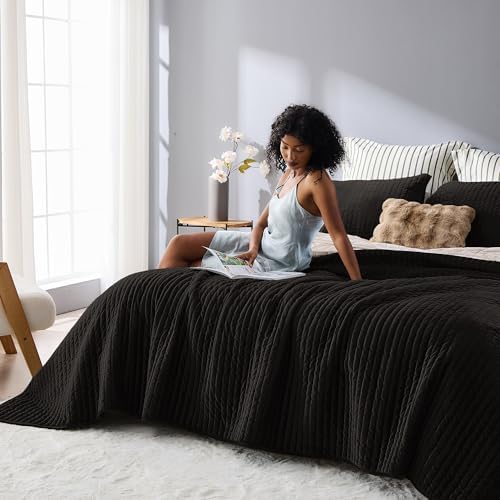 SHALALA Velvet Quilt Set Queen Size Dark Brown