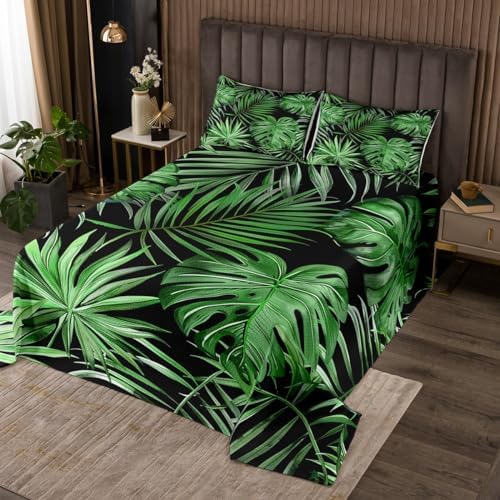 Castle Fairy Green Palm Leaves Quilt Set for Kids