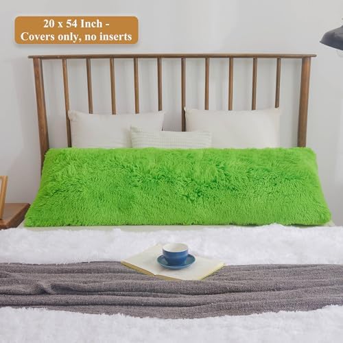 XeGe Faux Fur Body Pillow Cover 20x54 Lime Green with Zipper