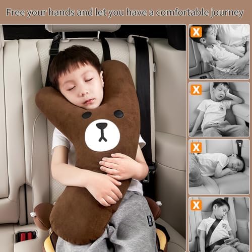 Y-Shape Kids Travel Pillow with Adjustable Belt Brown