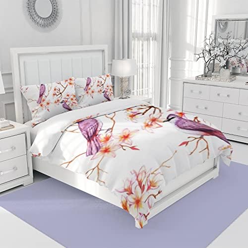 Hapuxt Home Duvet Cover Set Microfiber Plumeria Flowers California King 3 Piece