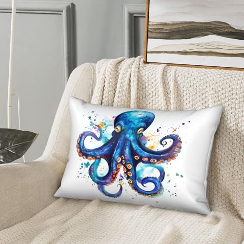 HOYYU Blue Watercolor Octopus Satin Pillowcase