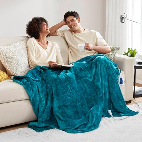 Beautyrest Heated Throw Blanket - Teal 3 Heat Settings Reversible