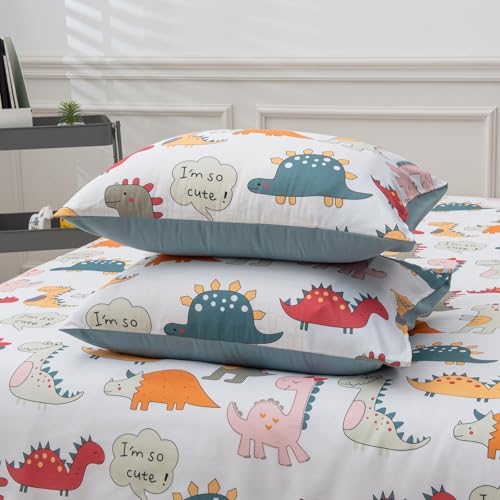 JYhoney Dinosaur Duvet Cover Set Queen 3pcs Reversible Blue Bedding