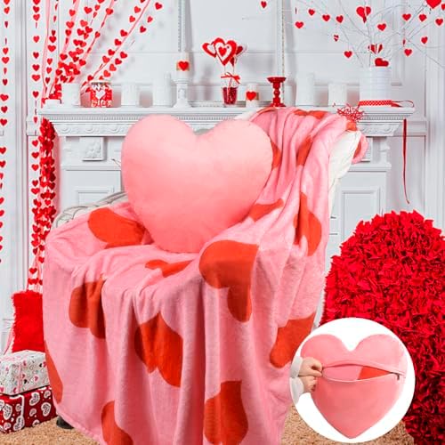 ChezMax Heart Pillow Blanket - Pink 2-in-1 Set