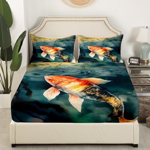 Jejeloiu Kids Koi Sheet Set King Size Ocean Theme Bedding