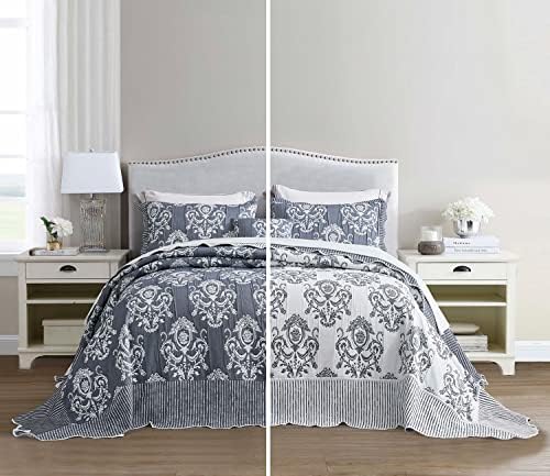 HZ HY Oversized King Bedspread 138x122 Dark Blue Jacquard Design