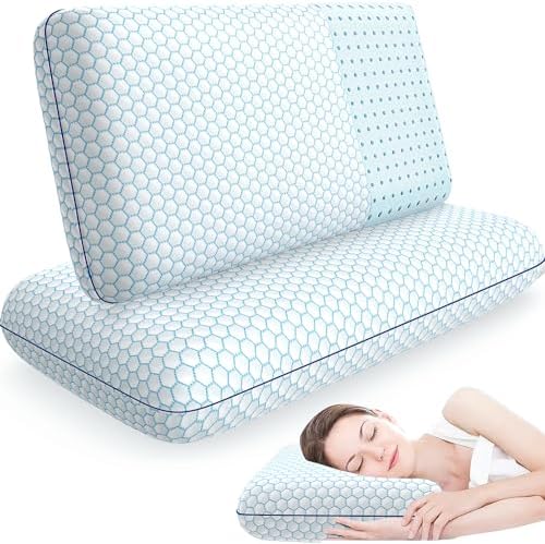 CushyOasis Memory Foam Pillows Set of 2 Blue Queen Size