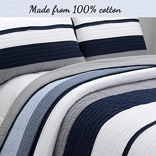 Cozy Line Tranquil Blue Gray Striped Reversible Quilt Set Twin 2 Piece