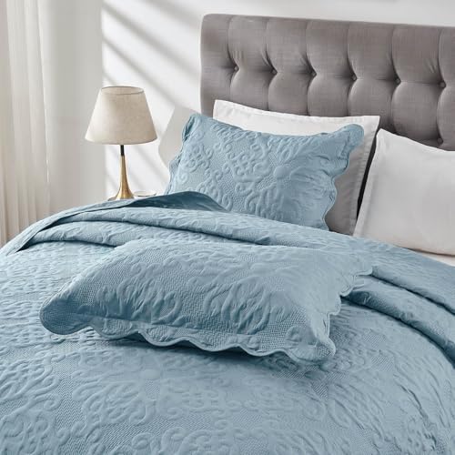 Kingnex King Size Bedspread Soft Lightweight Quilted Set 3 Pieces Blue