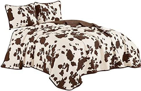 Linen Mart Southwestern Rustic Cowhide Quilt Set - Queen 3 Piece