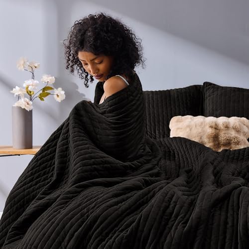 SHALALA Velvet Quilt Set Queen Size Dark Brown