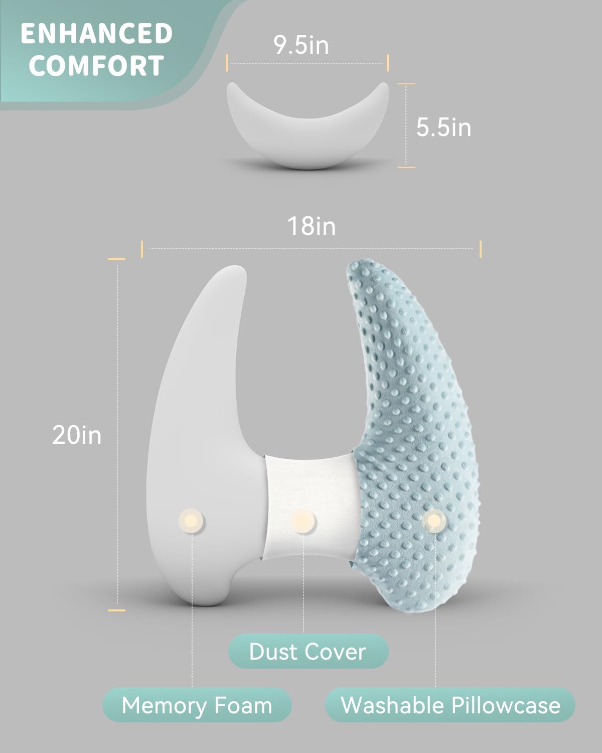 Memory Foam Kids Travel Pillow with Adjustable Strap and Velvet Dots