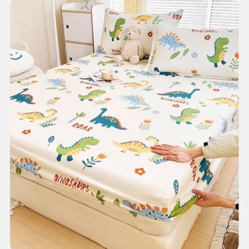 3 Pieces Cute Dinosaur Fitted Bed Sheet Set for Kids