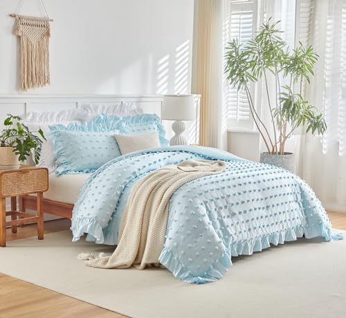 Flysheep Tufted Dots Ruffle Comforter Set Twin 3-Piece