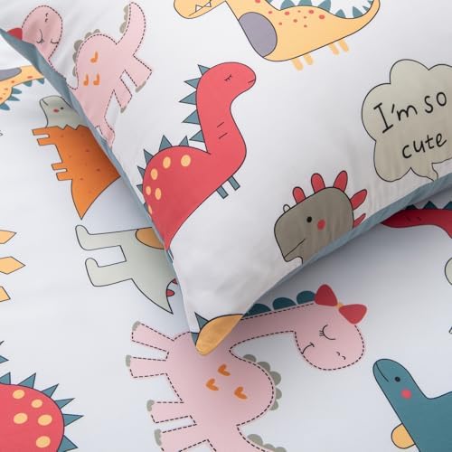JYhoney Dinosaur Duvet Cover Set Queen 3pcs Reversible Blue Bedding