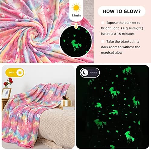 Glow in the Dark Unicorn Blanket 50x60 inch Flannel
