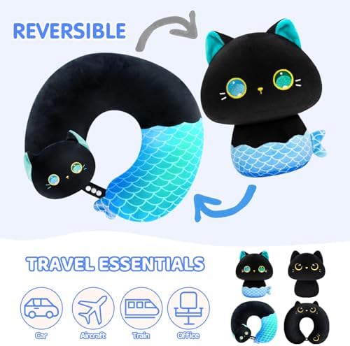 Caaaat 2-in-1 Reversible Travel Pillow with Cute Cat Plush Design