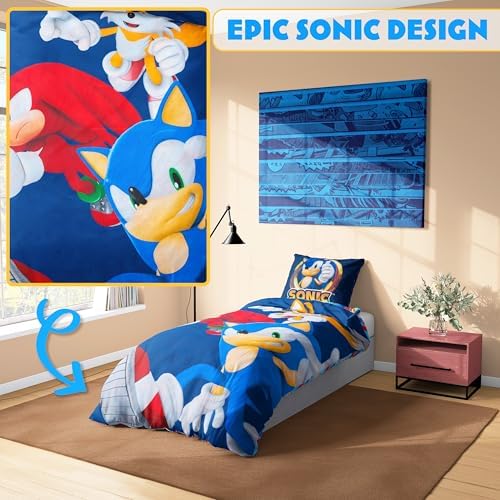 Sonic The Hedgehog Duvet Cover Pillowcase Set Kids Teens Single Size