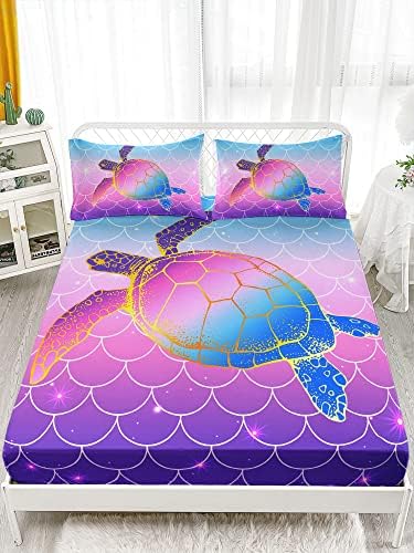 HOSIMA Glitter Star Mermaid Fish Scales Twin Fitted Sheet Set