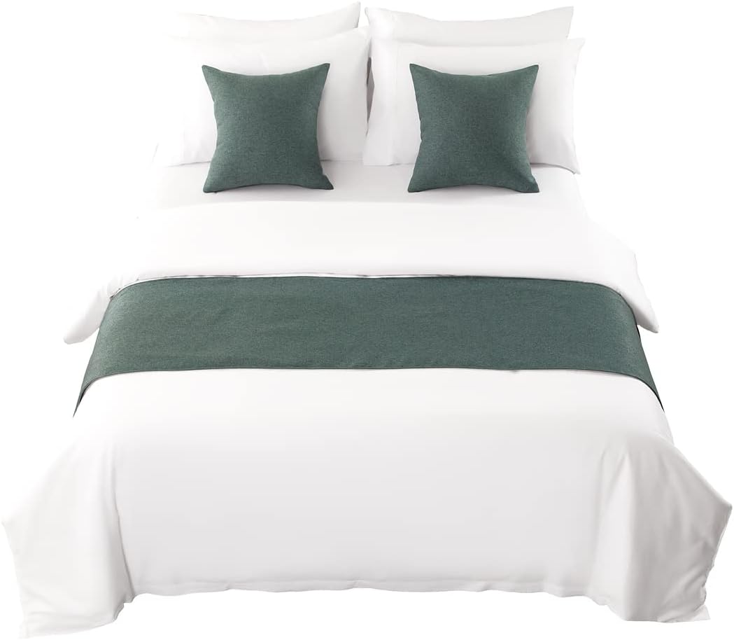 AMBERIS Bed Runner Blue-Green Imitation Linen Scarf for Home Hotel