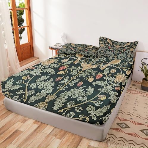 Queen Fitted Sheet Set 4 Piece Microfiber Soft William Morris Strawberry Thief