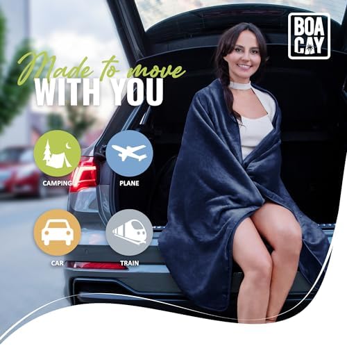 BOACAY Soft Warm Travel Blanket with Pillow and Luggage Sleeve