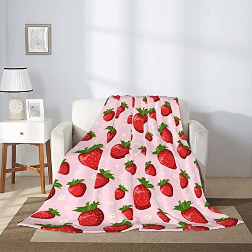 Pink Strawberry Throw Blanket for Kids Soft Fuzzy 50x60 Inches